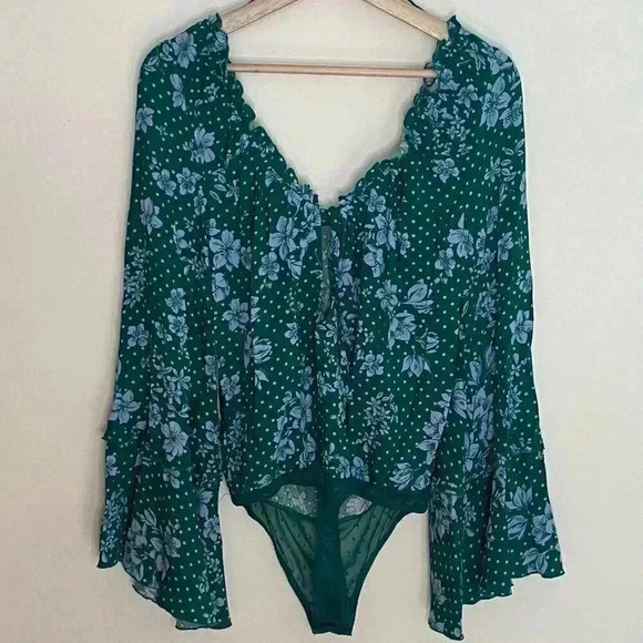 NWT Free People One on One Date Green Floral Bodysuit - Picture 6 of 16